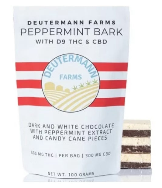 Deutermann Farms Peppermint Bark Dark White Chocolate 300mg THC, 300mg CBD