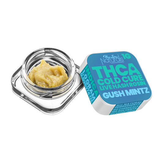 Hemp Living Naturals – THCA Cold Cure Live Hash Rosin – 1g Jar – Gush Mintz